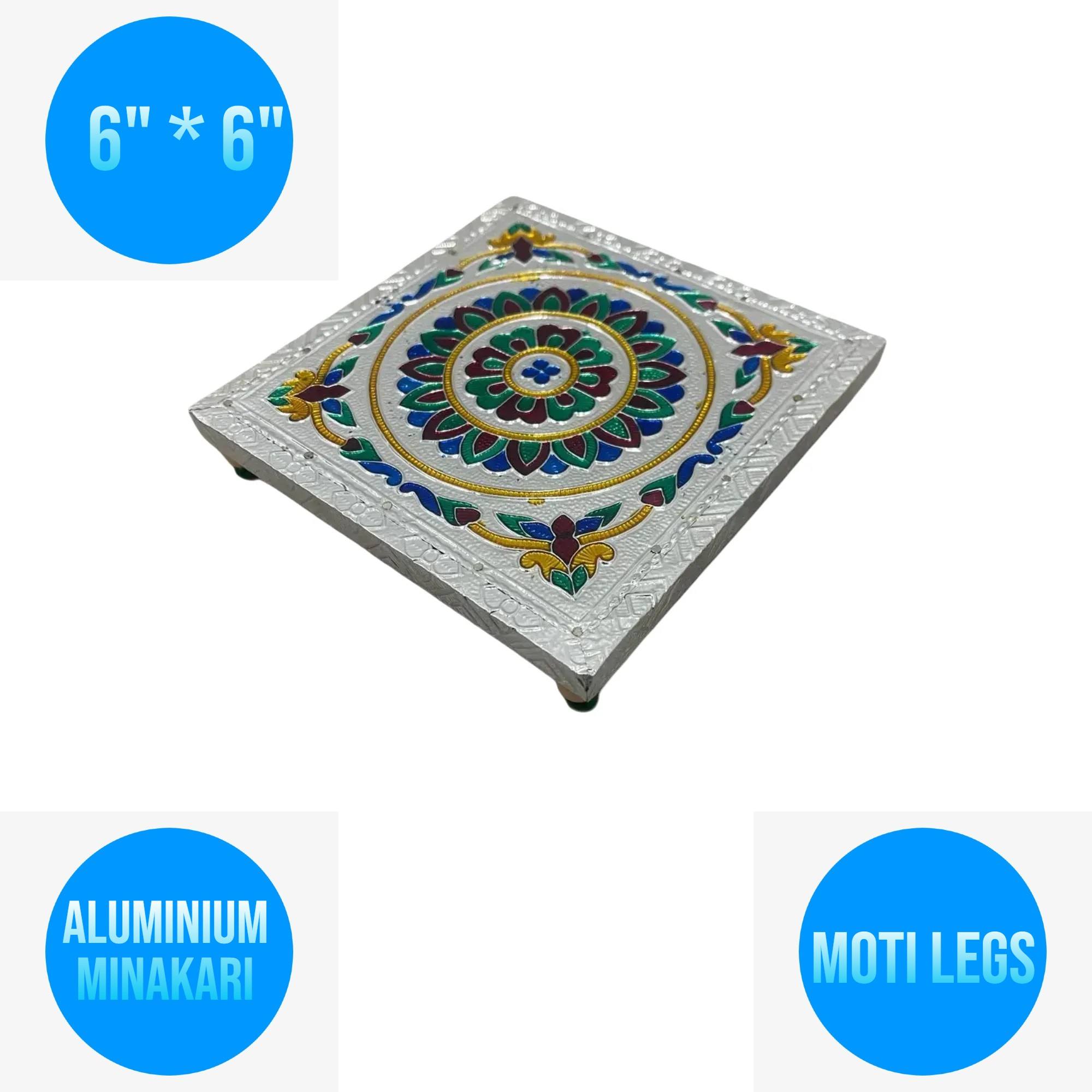 6” x 6” Indian Bajot Bajoth Pooja Puja Chowki Small Low Table For Staute (A M)