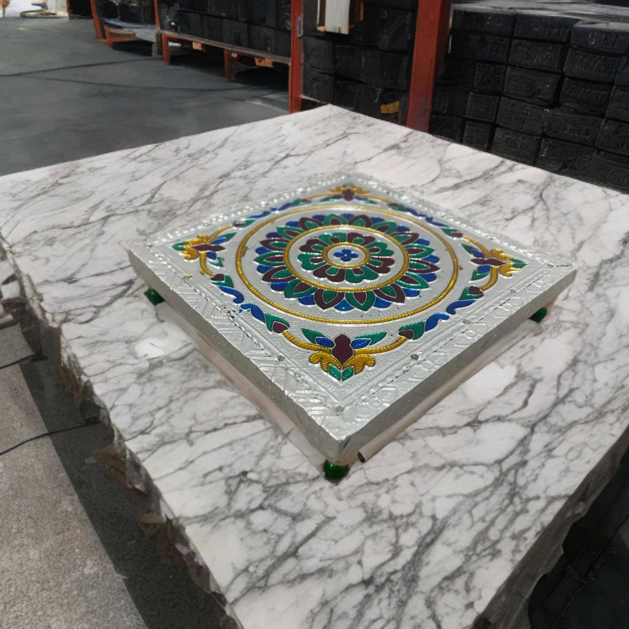 6” x 6” Indian Bajot Bajoth Pooja Puja Chowki Small Low Table For Staute (A M)