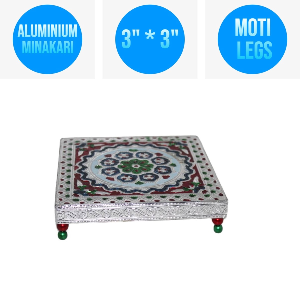 3” x 3” Indian Bajot Bajoth Pooja Puja Chowki Small Low Table For Staute (A M)