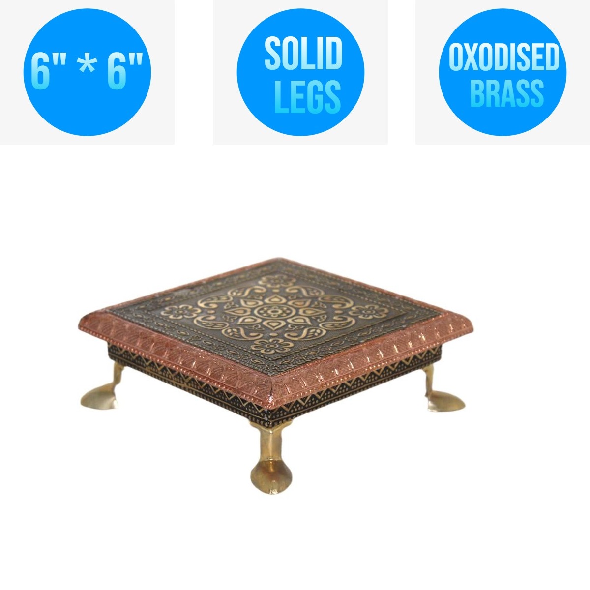6” x 6” Indian Bajot Bajoth Pooja Puja Chowki Small Low Table For Staute (O B)