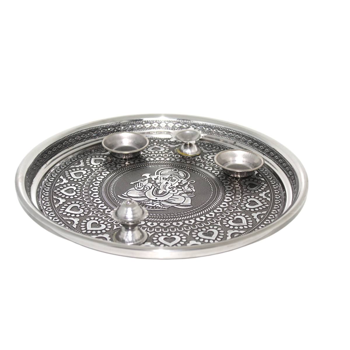 27 CM Oxodised Puja Pooja Aarti Thali with diya vati & Agarbatti Incense Stand