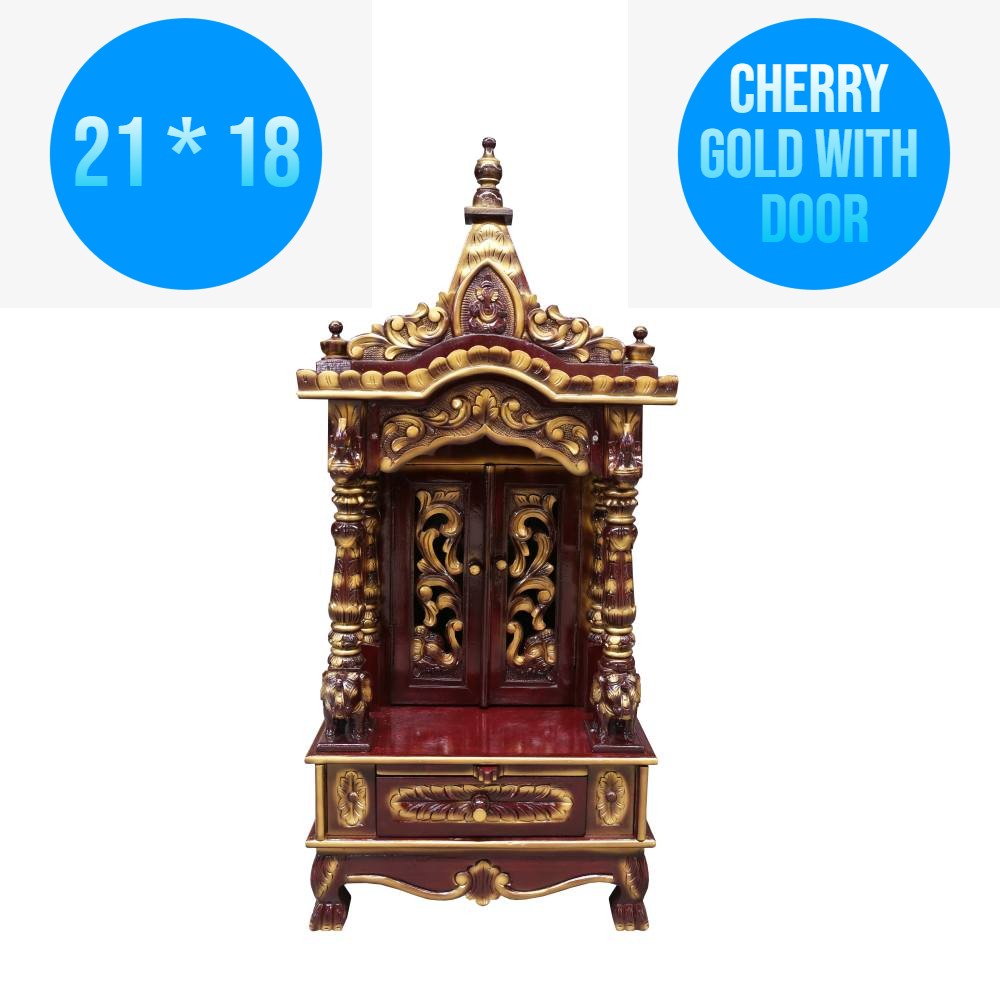 JK 21 18 Sevan WOOD with Ply CEMICARVE TEMPLE Home PUJA Ghar POOJA Mandir Hindu TEMPLE (Pick Up Price)(Cherry Gold)