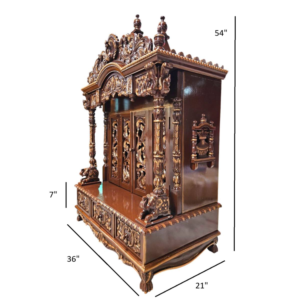 JK 36 * 21 Sevan WOOD with Ply FULLCARVE POOJA (PUJA) TEMPLE (MANDIR) (BROWN GOLD two tone)