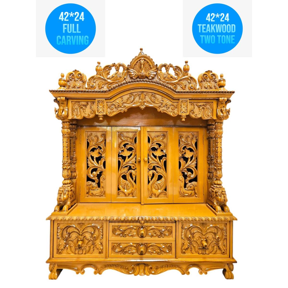 JK 42 * 24 Sevan WOOD with Ply FULLCARVE POOJA (PUJA) TEMPLE (MANDIR) (Teak Wood two tone)