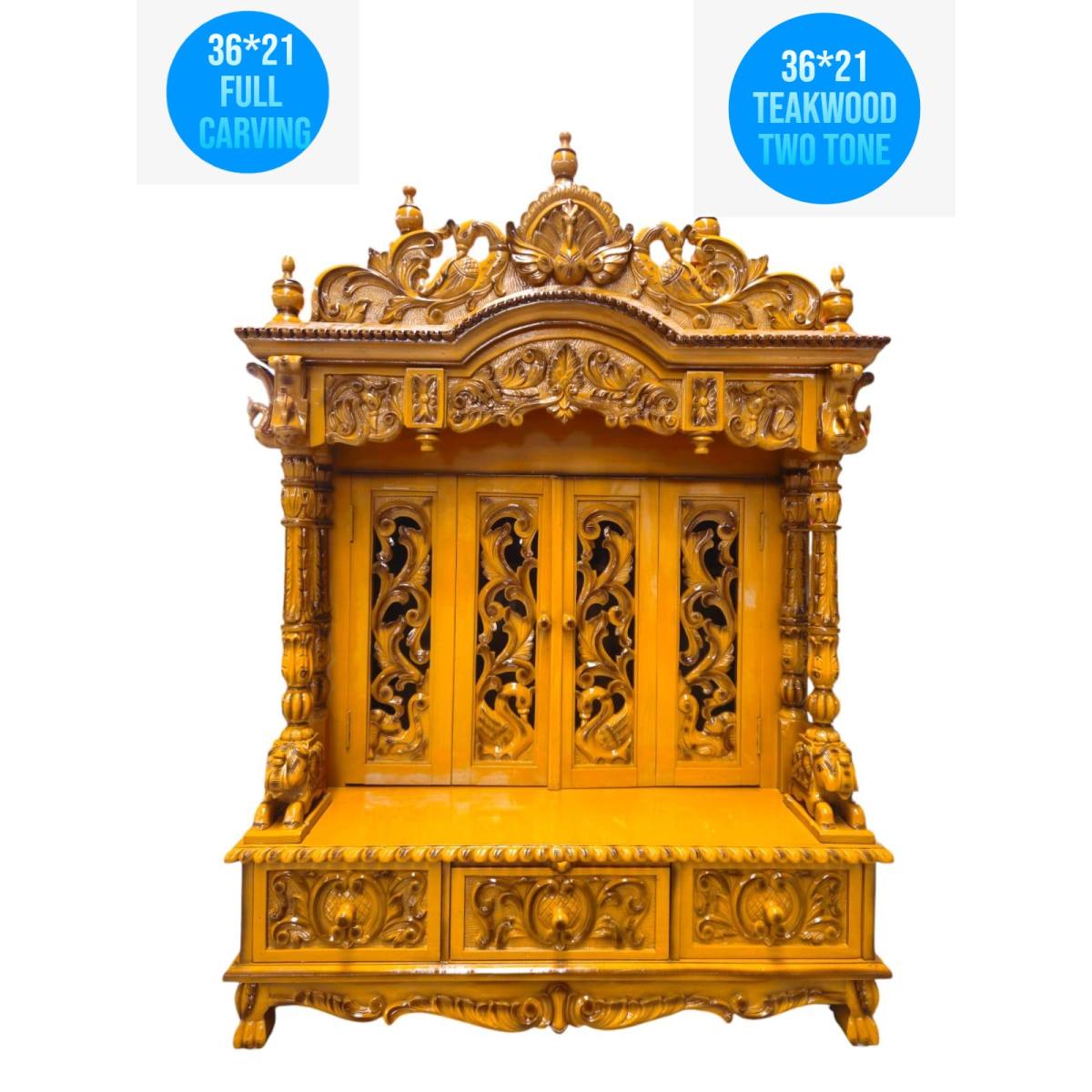 JK 36 * 21 Sevan WOOD with Ply FULLCARVE POOJA (PUJA) TEMPLE (MANDIR) (Teak Wood two tone)