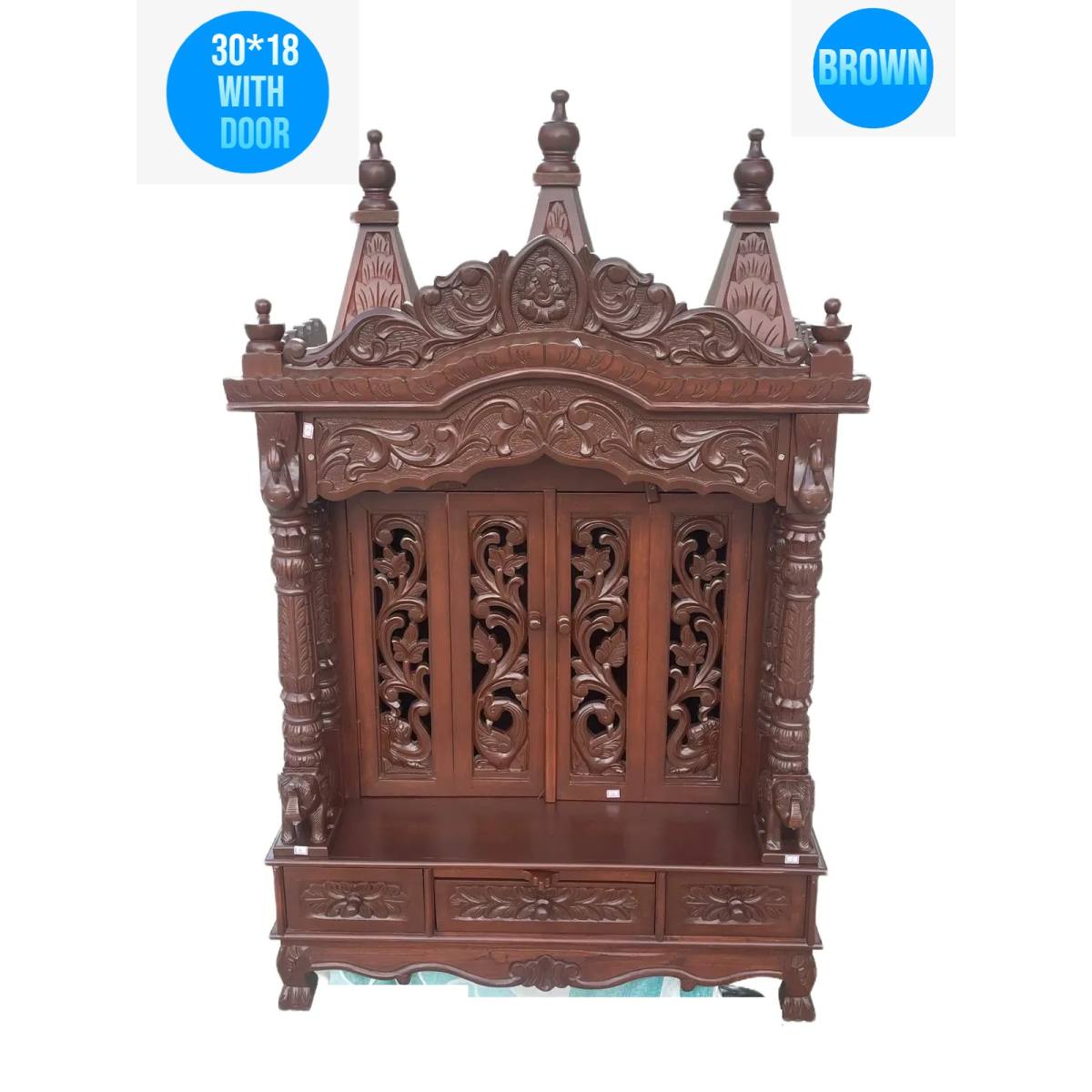 JK 30 * 18 Sevan WOOD with Ply CEMICARVE TEMPLE Home PUJA Ghar POOJA Mandir Hindu TEMPLE (Pick Up Price) (brown)