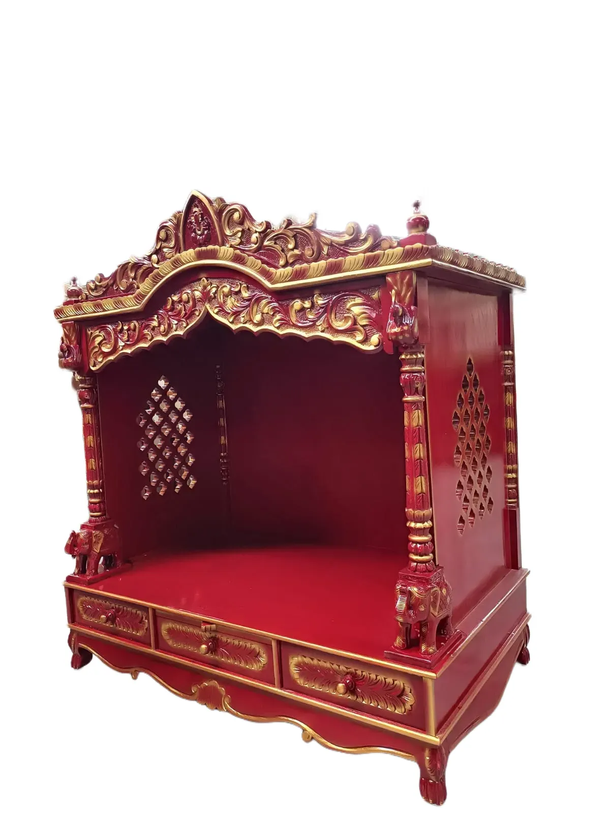 JK 42 * 24 Sevan WOOD with Ply CEMICARVE POOJA (PUJA) TEMPLE (MANDIR) (Cherry Gold)