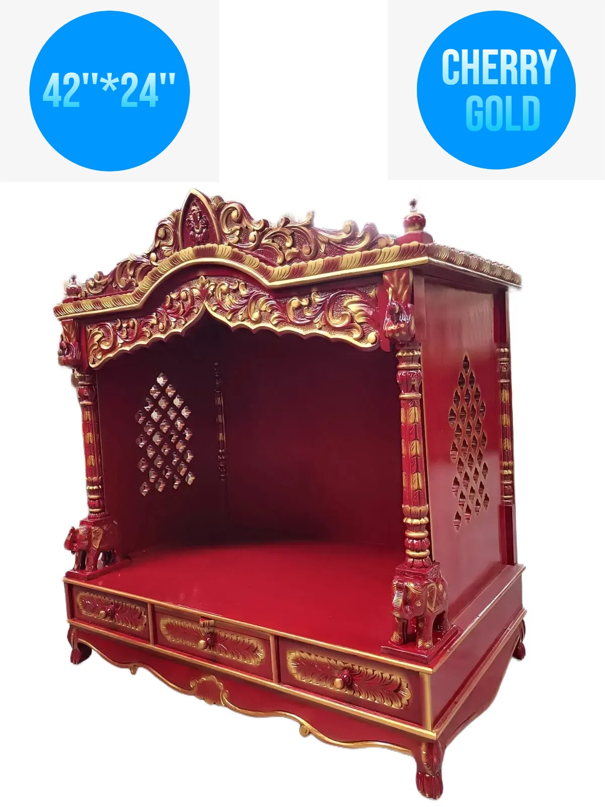 JK 42 * 24 Sevan WOOD with Ply CEMICARVE POOJA (PUJA) TEMPLE (MANDIR) (Cherry Gold)