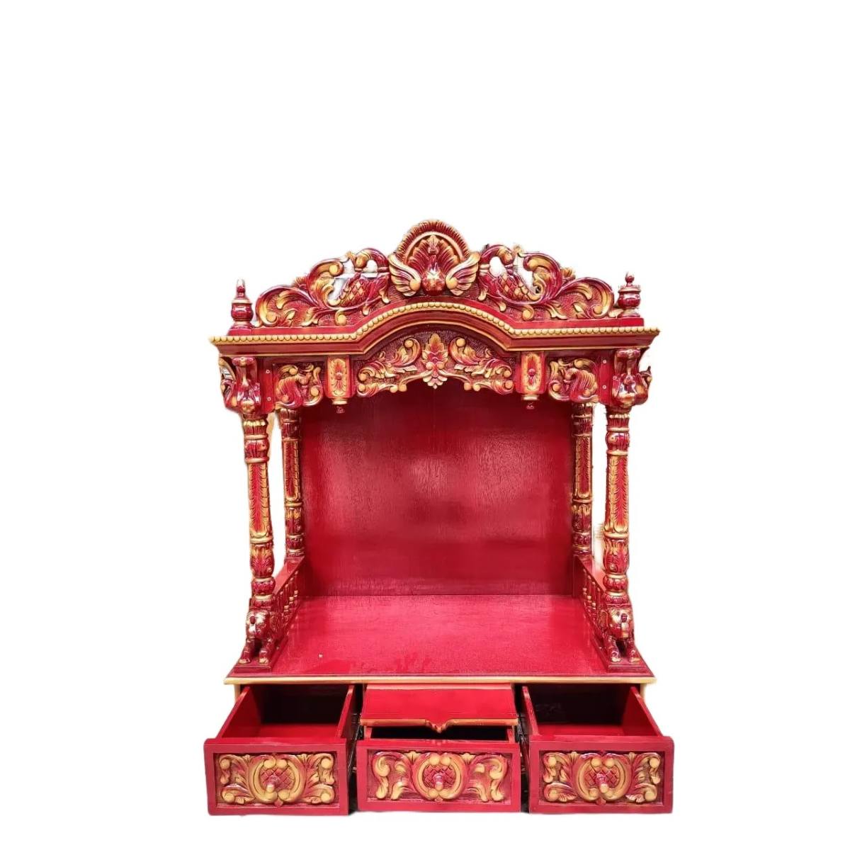 JK 36 * 18 Sevan WOOD with Ply fullCARVE TEMPLE Home PUJA Ghar POOJA Mandir Hindu TEMPLE (Pick Up Price)(Cherry Gold)