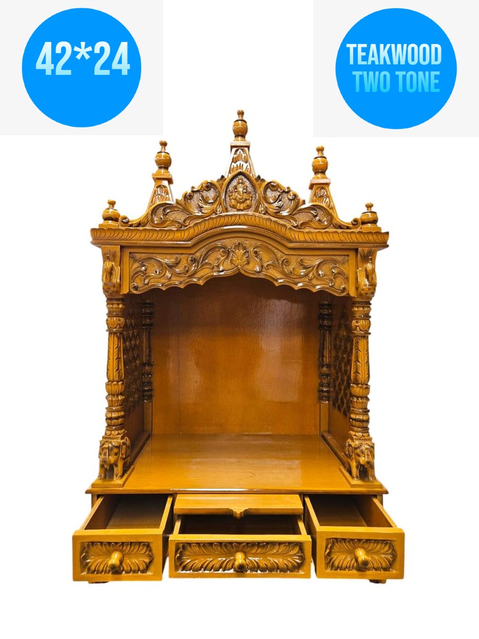 JK 42 * 24 Sevan WOOD with Ply CEMICARVE POOJA (PUJA) TEMPLE (MANDIR) (Teak Wood two tone)