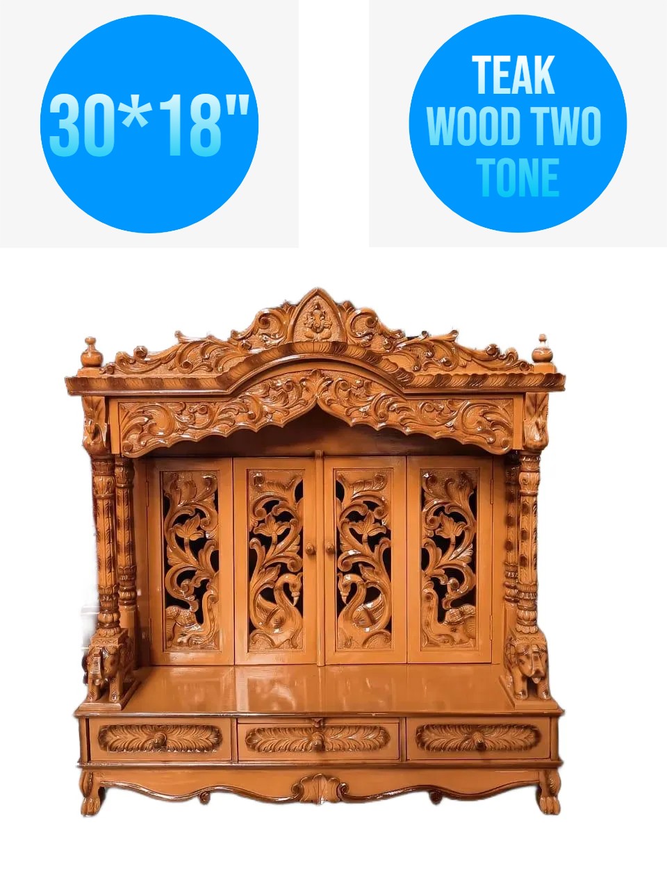 JK 30 18 Sevan WOOD with Ply CEMICARVE TEMPLE Home PUJA Ghar POOJA Mandir Hindu TEMPLE (Pick Up Price)(Teak Wood two tone)