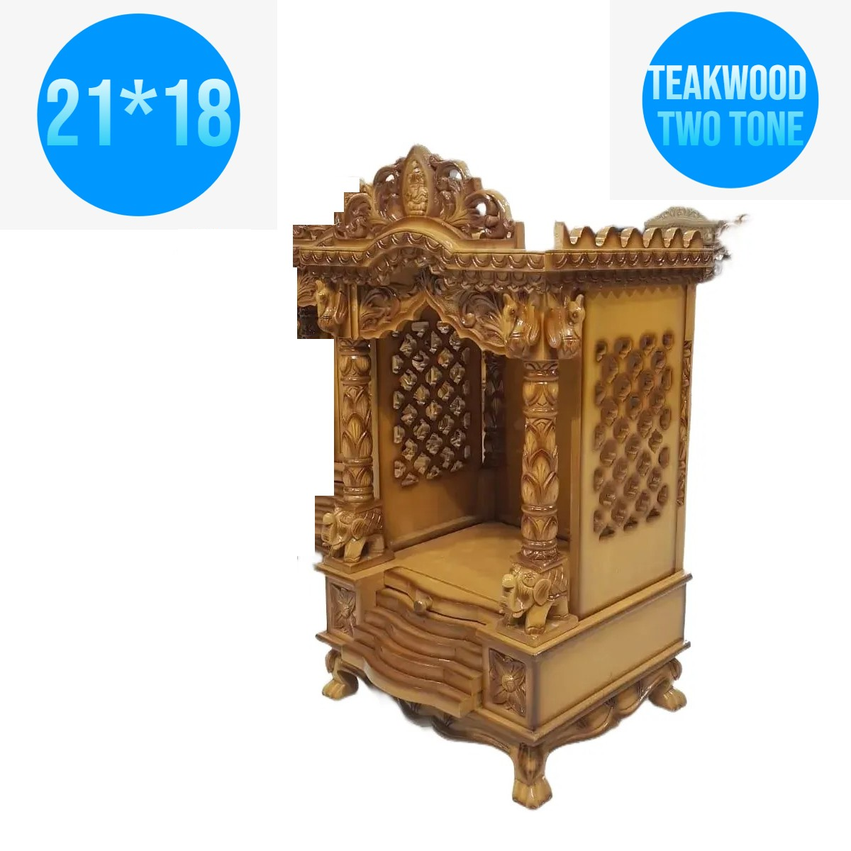 JK 21 18 Open Sevan WOOD with Ply CEMICARVE TEMPLE Home PUJA Ghar POOJA Mandir Hindu TEMPLE (Pick Up Price)(teakwood two tone)
