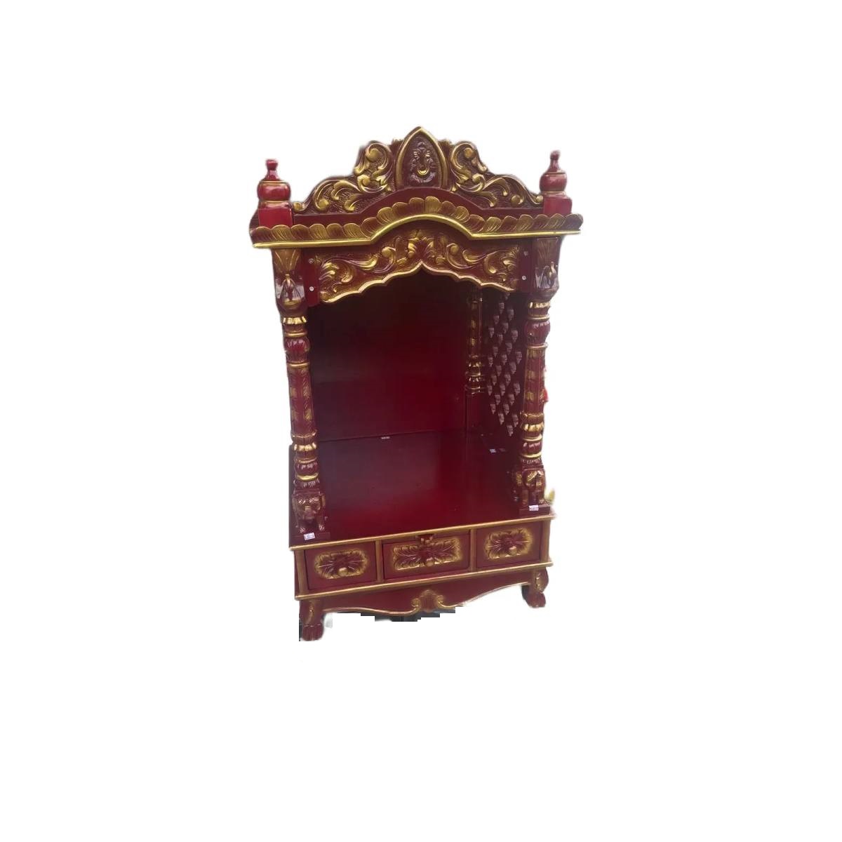 JK 18 15 Open Sevan WOOD with Ply CEMICARVE TEMPLE Home PUJA Ghar POOJA Mandir Hindu TEMPLE (Pick Up Price)(Cherry Gold)