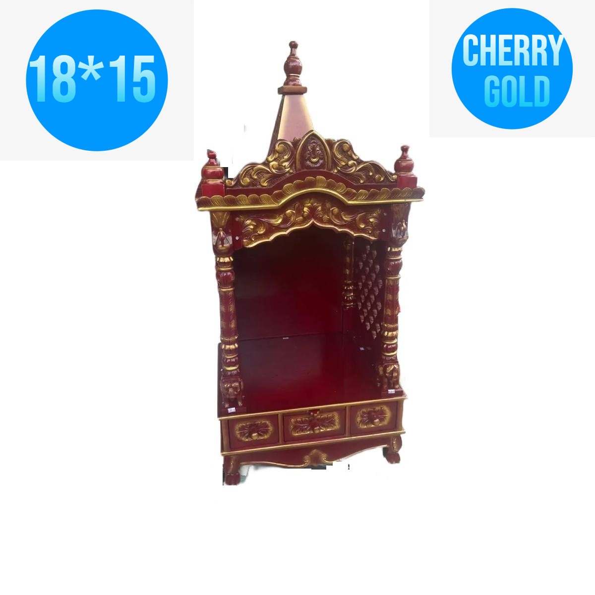 JK 18 15 Open Sevan WOOD with Ply CEMICARVE TEMPLE Home PUJA Ghar POOJA Mandir Hindu TEMPLE (Pick Up Price)(Cherry Gold)