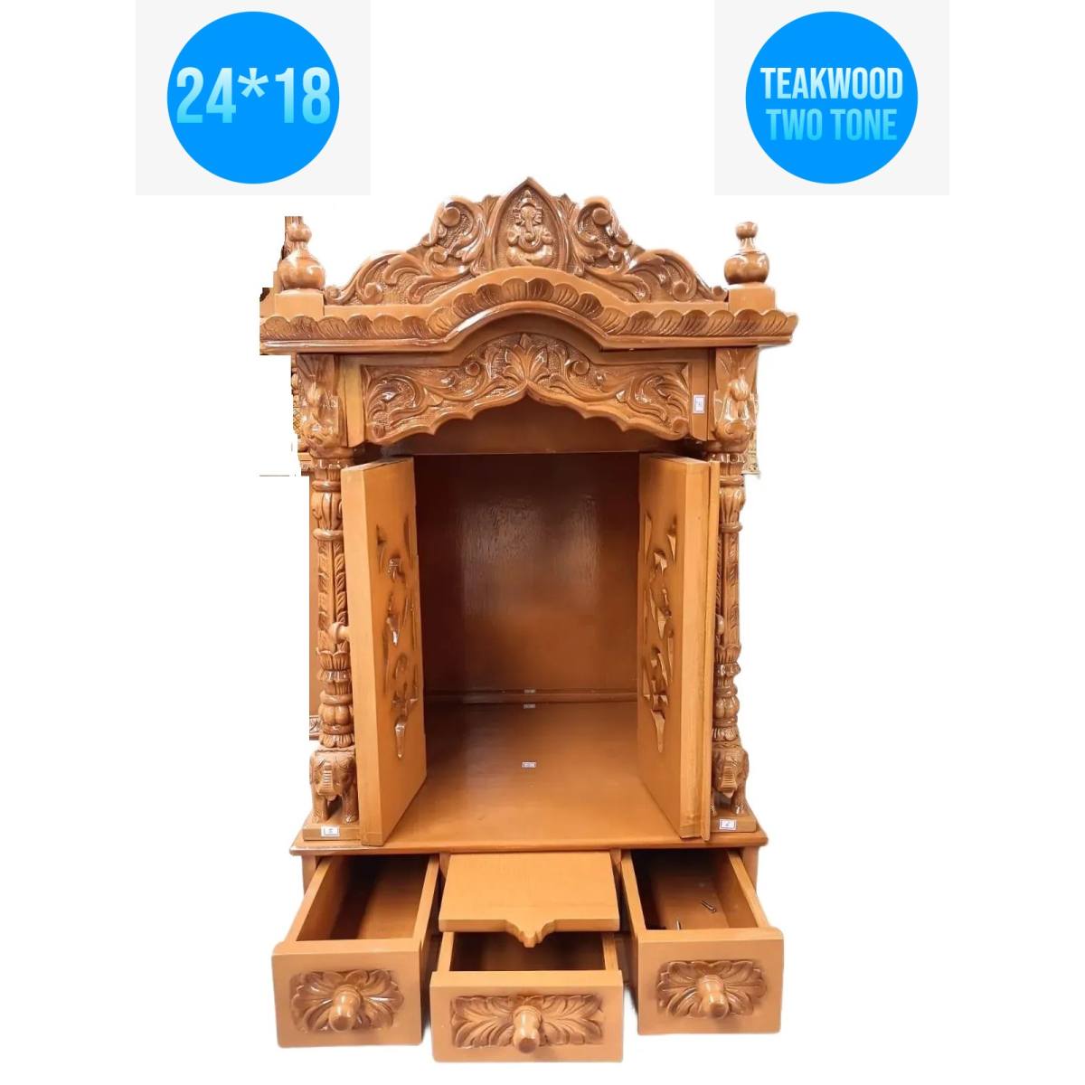 JK 24 18 Sevan WOOD with Ply CEMICARVE TEMPLE Home PUJA Ghar POOJA Mandir Hindu TEMPLE (Pick Up Price) (Tackwood two tone) (Copy)