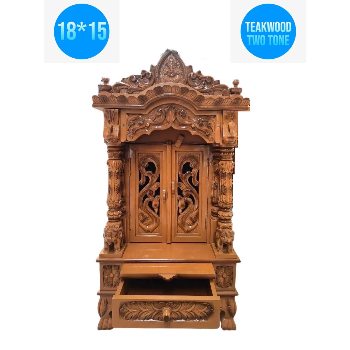 JK 18 15 Sevan WOOD with Ply CEMICARVE TEMPLE Home PUJA Ghar POOJA Mandir Hindu TEMPLE (Pick Up Price)(teakwood two tone)