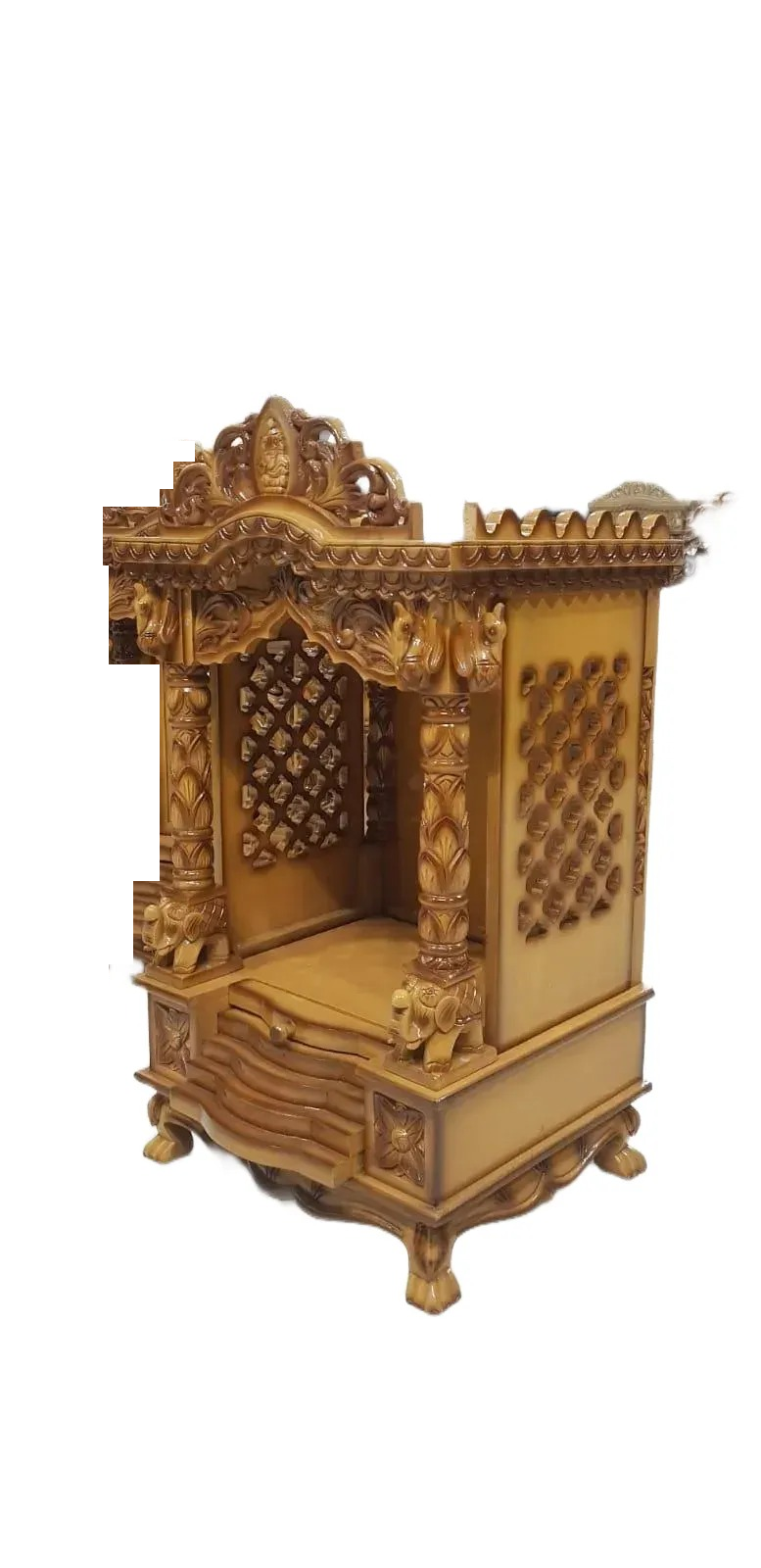 JK 21 18 Open Sevan WOOD with Ply CEMICARVE TEMPLE Home PUJA Ghar POOJA Mandir Hindu TEMPLE (Pick Up Price)(teakwood two tone)