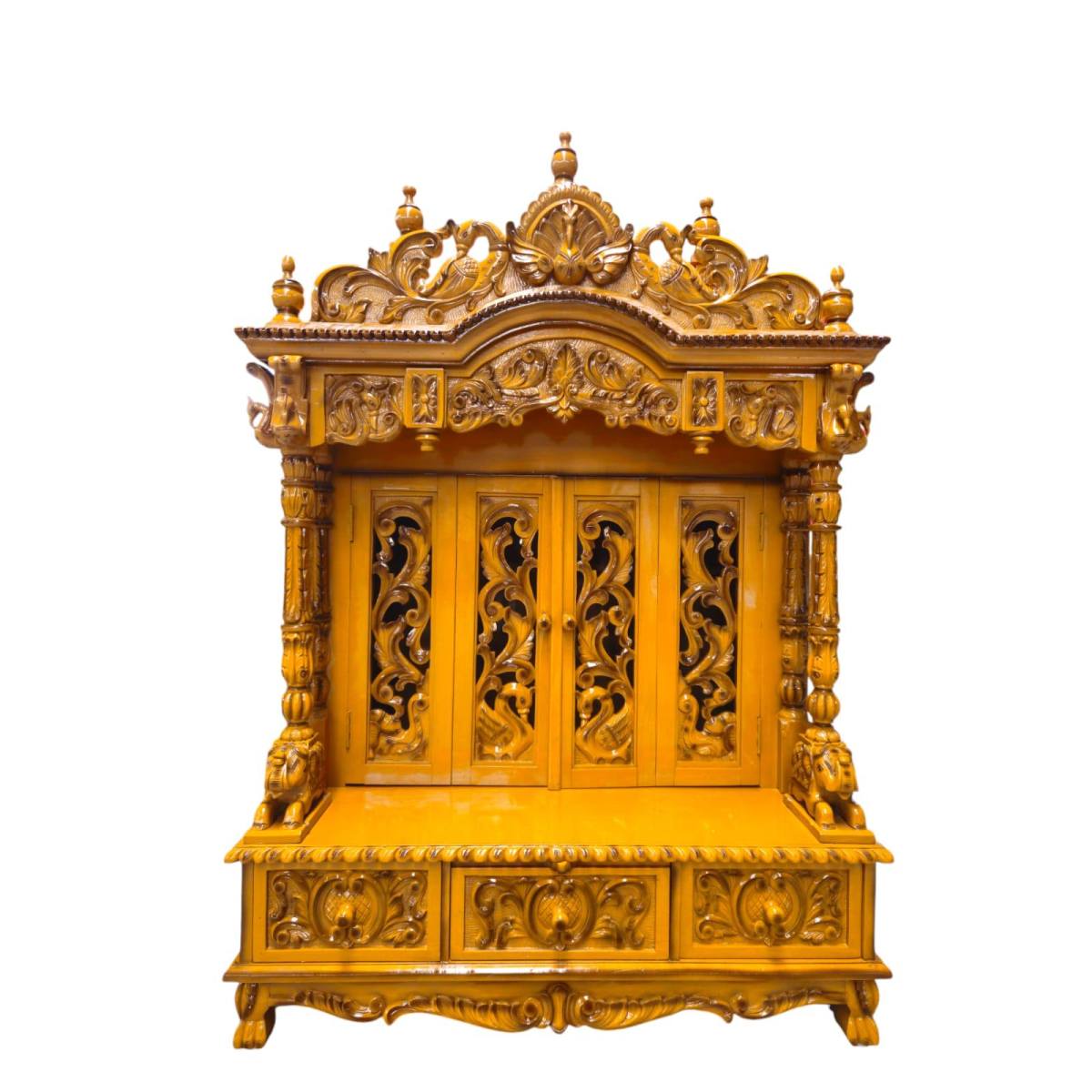 JK 36 * 21 Sevan WOOD with Ply FULLCARVE POOJA (PUJA) TEMPLE (MANDIR) (Teak Wood two tone)