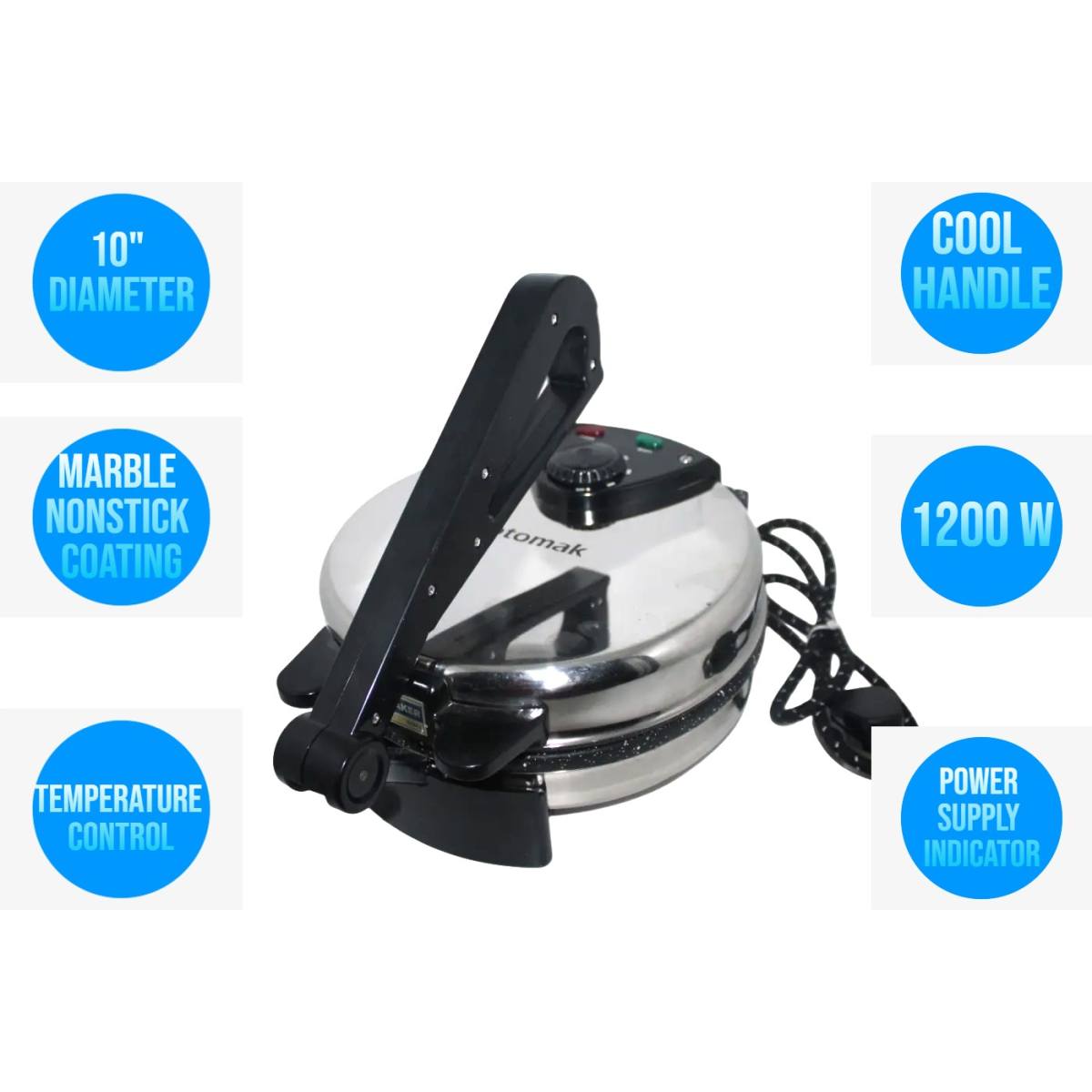 10" Roti Maker Indian Electric, Chapati, Flat Bread, Tortilla, Papad Maker temperature control