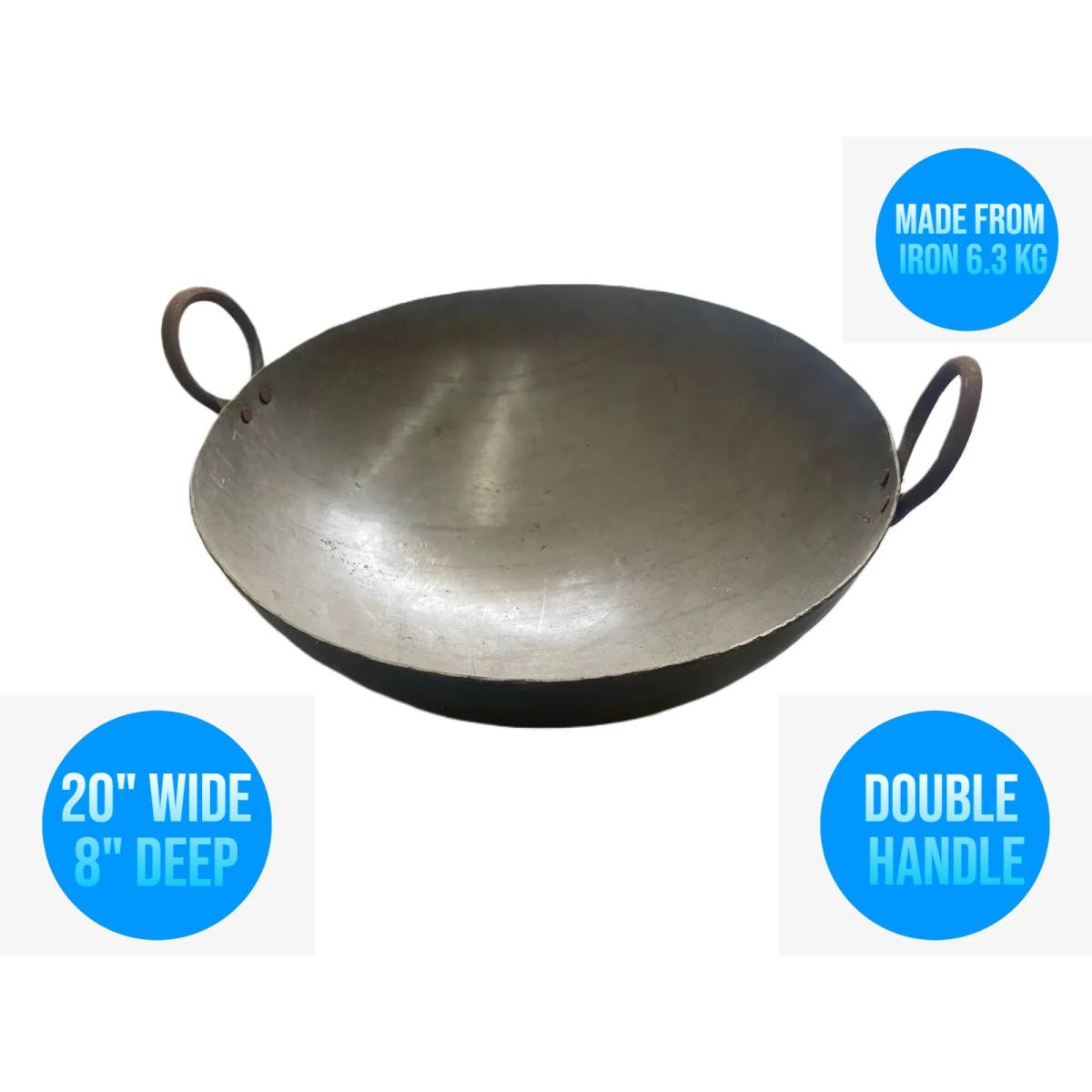 Traditional Iron Deep Kadai frying pan Chinese Wok & Soup Pot for Home and Restaurant, Dual Handle 20 inches (Pick up price)