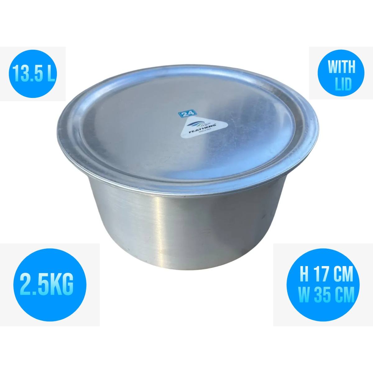 Commercial Premium Aluminum cooking pots With Lid Patila Tope Bhagona with Flat base 13.5 L (Pick up Price)