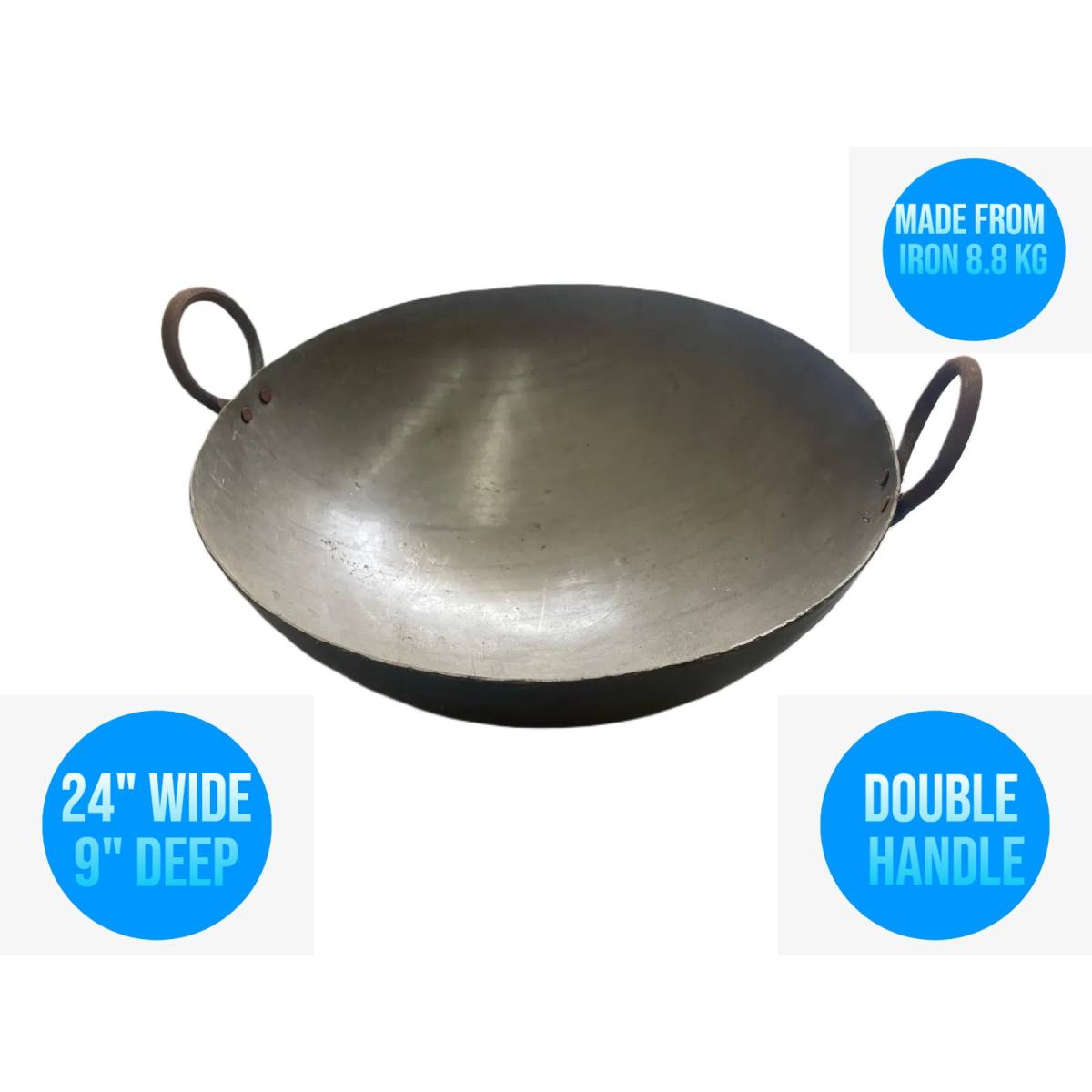 Traditional Iron Deep Kadai frying pan Chinese Wok & Soup Pot for Home and Restaurant, Dual Handle 24 inches (Pick up price)