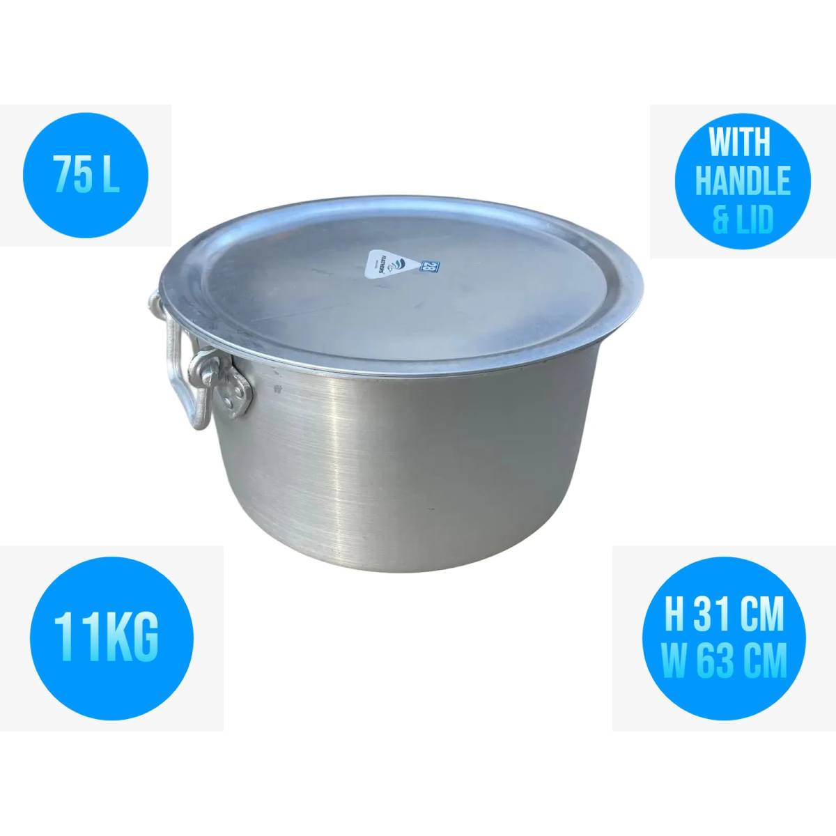Commercial Premium Aluminum cooking pots With Lid Patila Tope Bhagona with Flat base 75.00 L (Pick up Price)