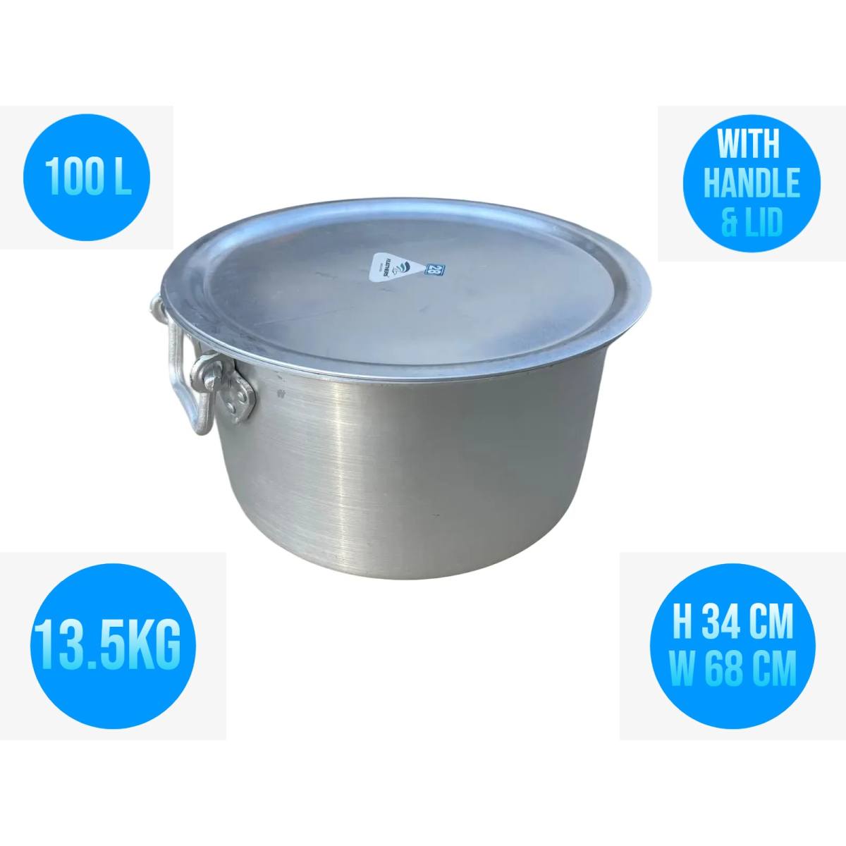 Commercial Premium Aluminum cooking pots With Lid Patila Tope Bhagona with Flat base 100.00 L (Pick up Price)