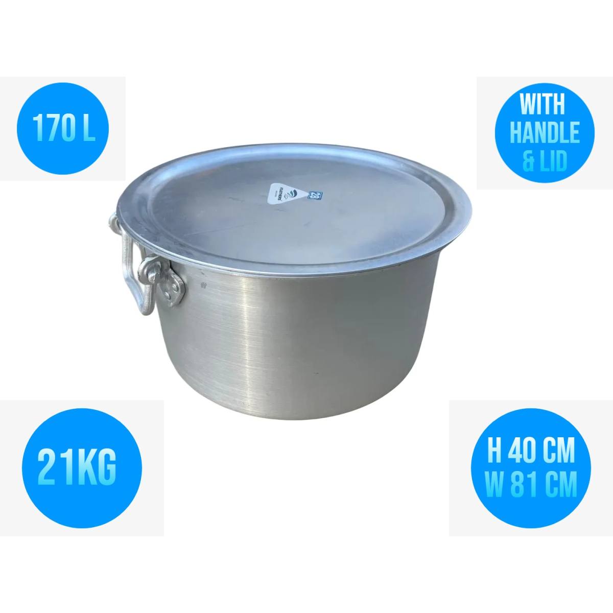 Commercial Premium Aluminum cooking pots With Lid Patila Tope Bhagona with Flat base 170.00 L (Pick up Price)