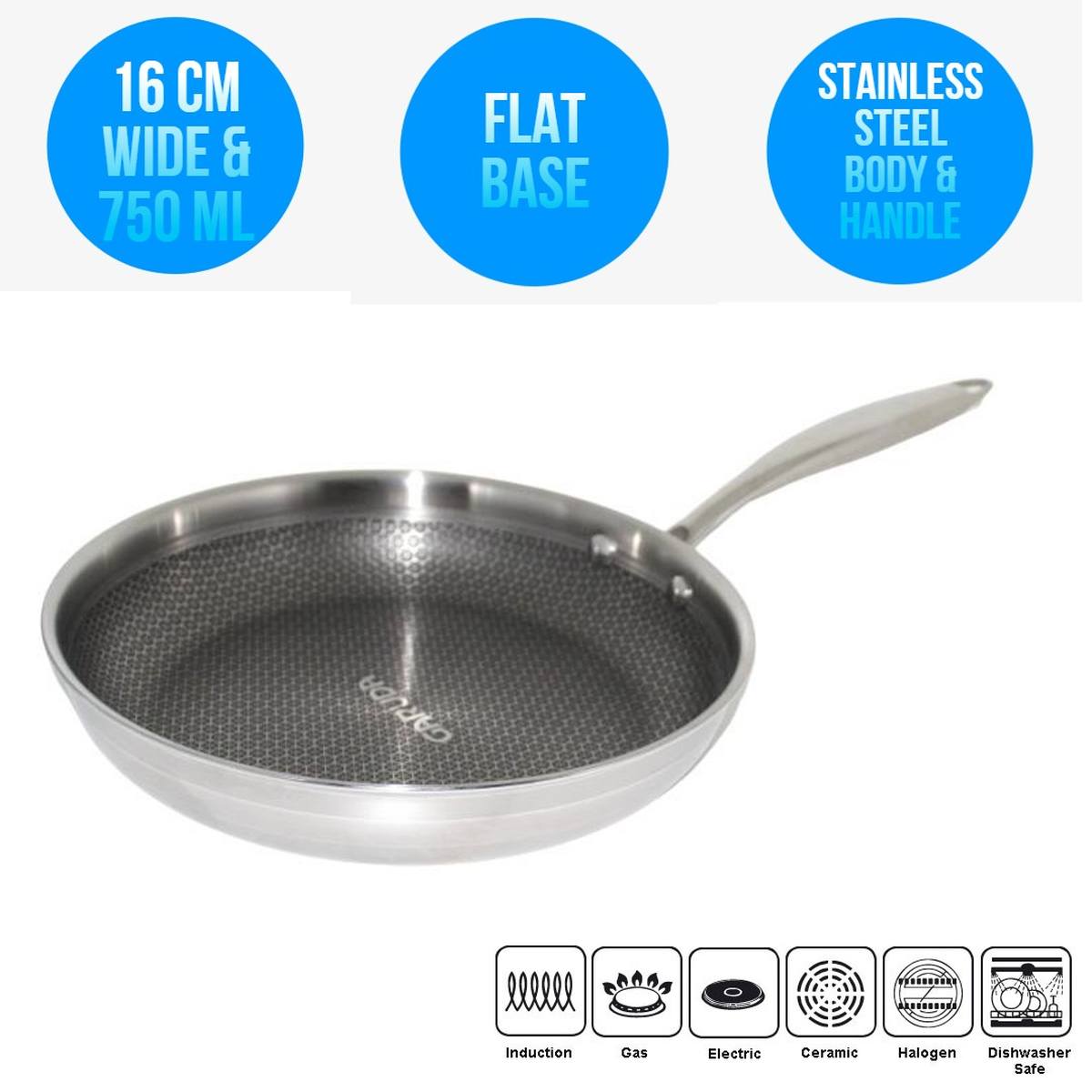 Honeycomb Hybrid Coated Non Stick Stainless Steel Frying Pan 16 CM 750 ML Induction Stay-Cool Handle Dishwasher & Oven Safe