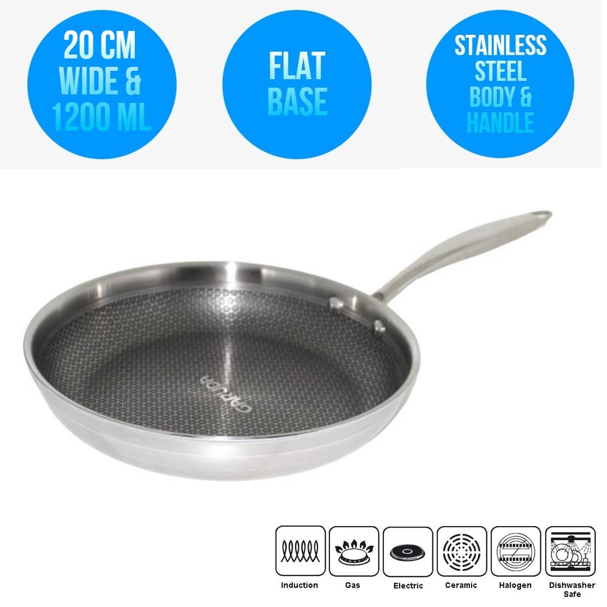 Honeycomb Hybrid Coated Non Stick Stainless Steel Frying Pan 20 CM 1250 ML Induction Stay-Cool Handle Dishwasher & Oven Safe