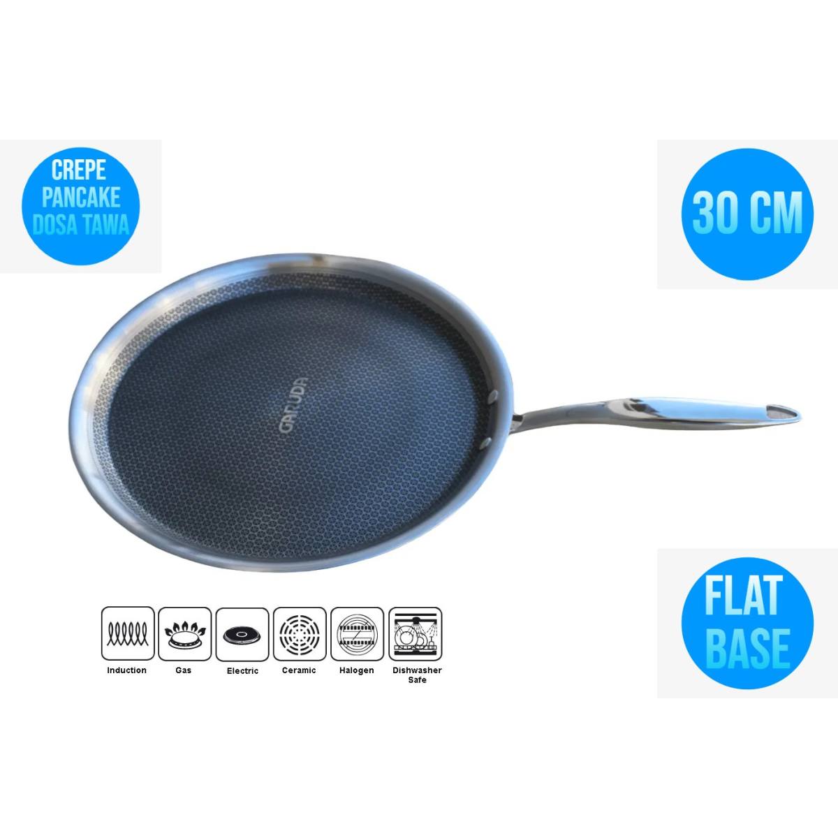 Honeycomb Hybrid Coated Non Stick Stainless Steel Multi Tawa (Dosa Tawa Round) Flat Frying Pancake Pan 30 CM