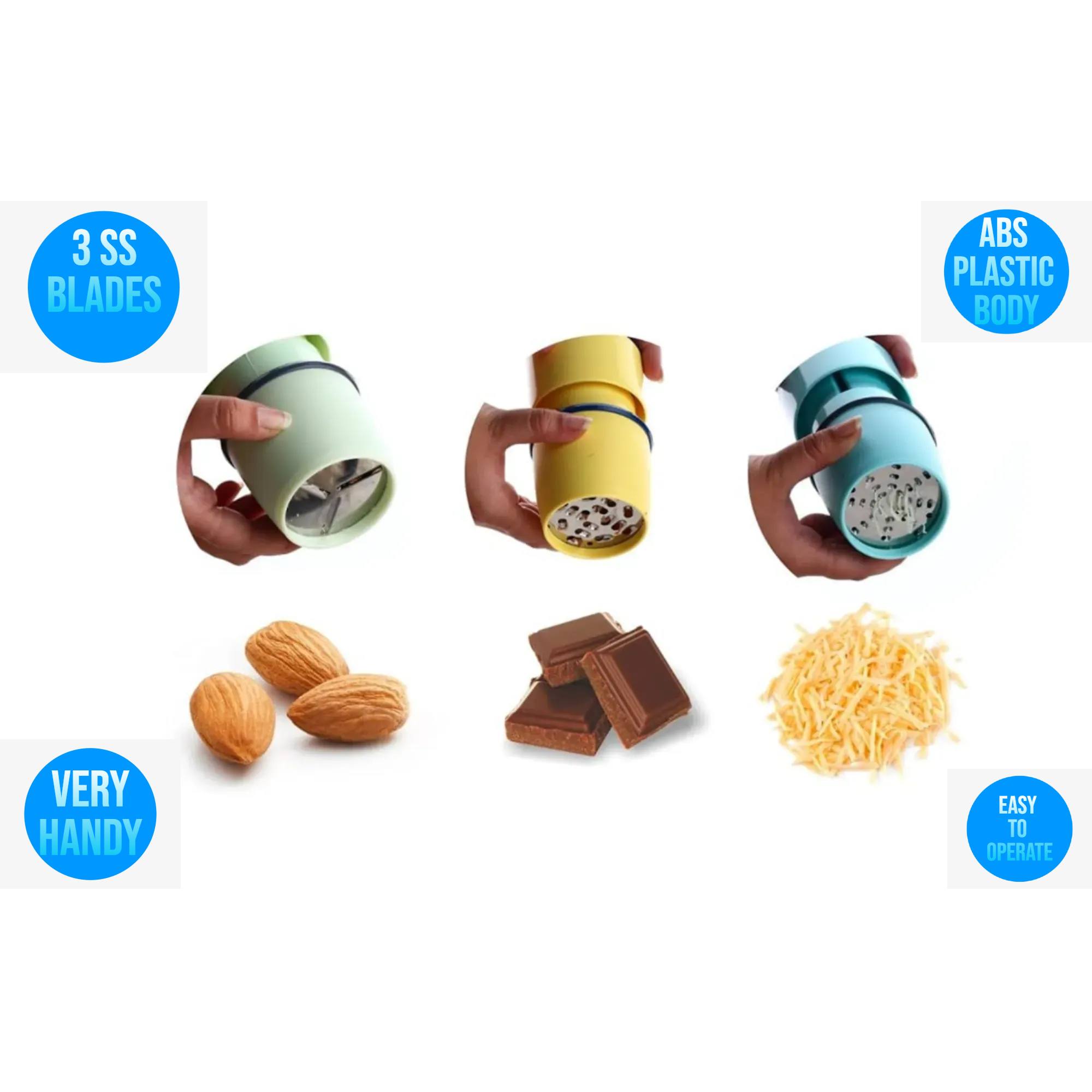 3 in 1 Plastic Dry Fruit Paper Mill Grinder Slicer, Chocolate Cutter and Butter Slicer (3 Blade)