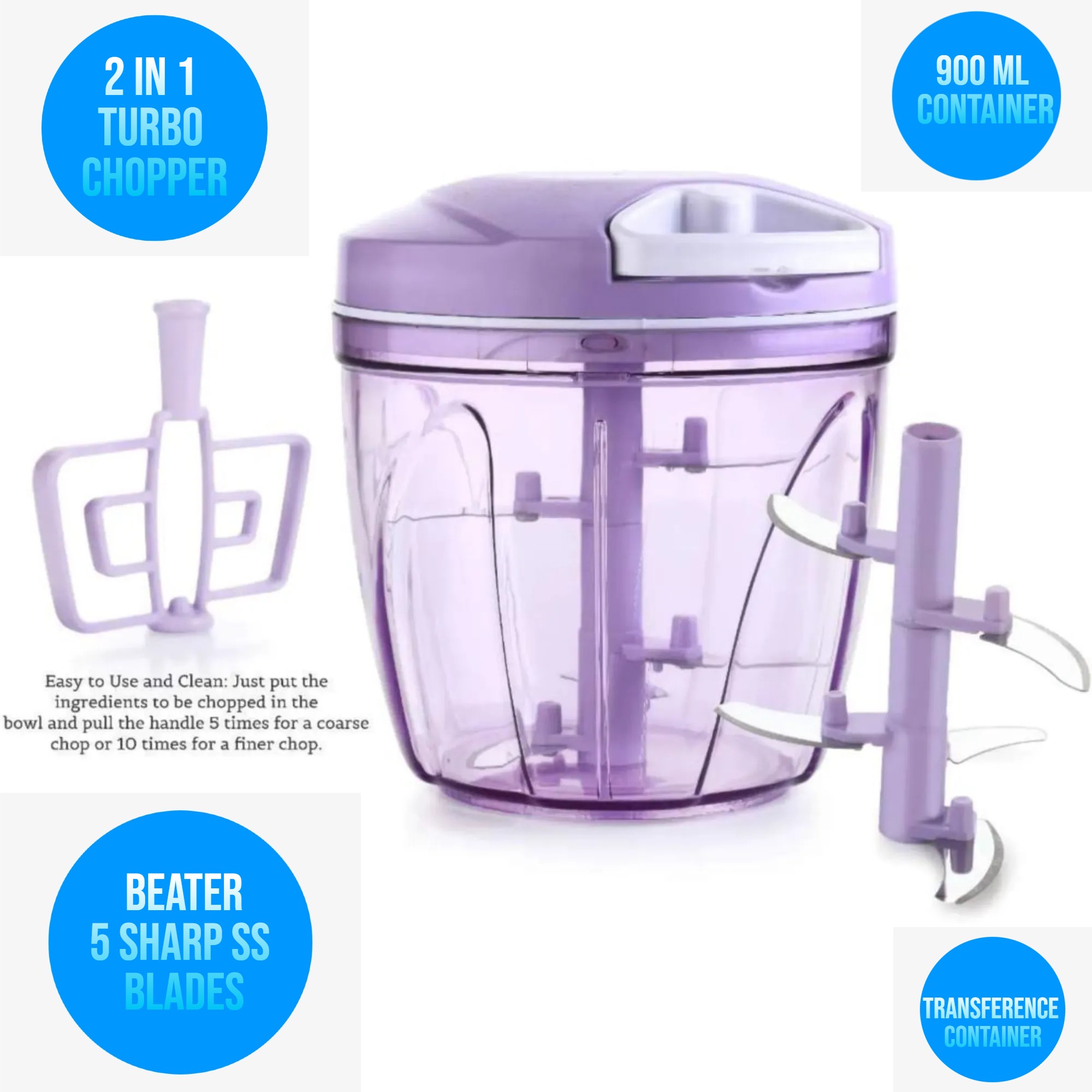Smart 2 in 1 900 ML Manual Food Processor Vegetable Cutter, Geedel Pull Chopper with String, Food Chopper Vegetable Cutter for Veggies, Fruits, Salad, Onion, Nuts, Herbs, etc