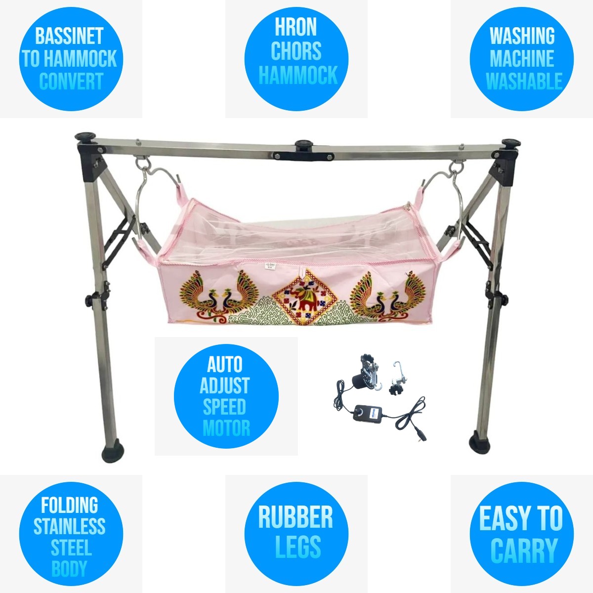 Stainless Steel Premium Indian style baby cradle Ghodiyu Portable cradle,hammock with haran choras khoya with motor