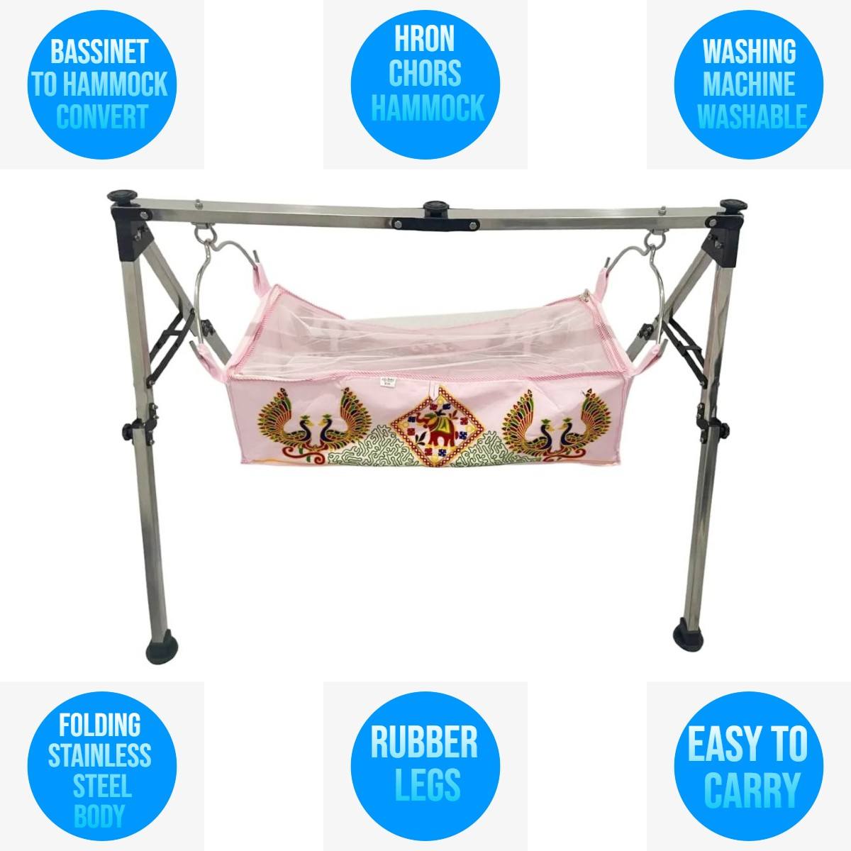Stainless Steel Premium Indian style baby cradle Ghodiyu Portable cradle,hammock with haran choras khoya