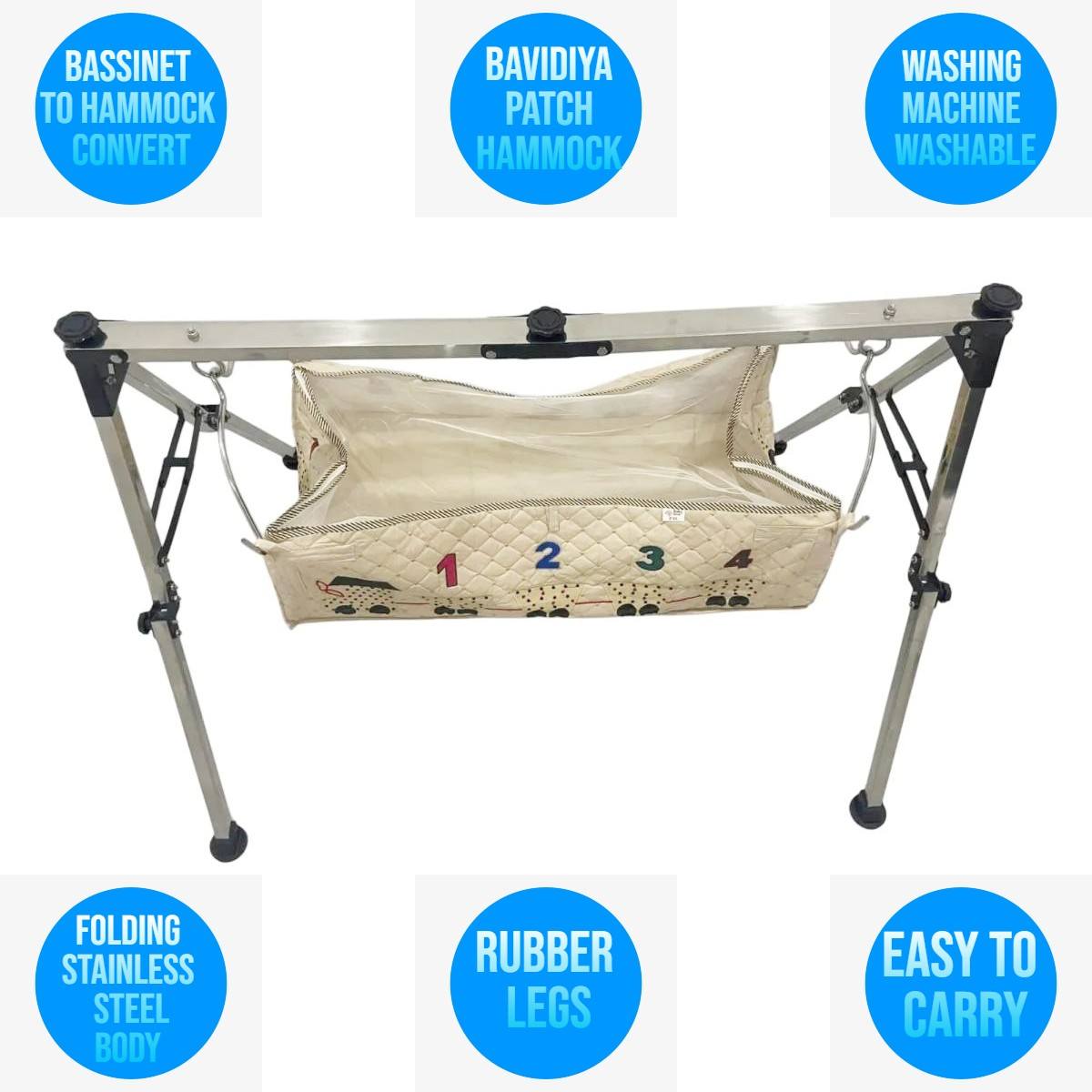 Stainless Steel Premium Indian style baby cradle Ghodiyu Portable cradle,hammock with BAVADIYA PATCH RING KHOYA