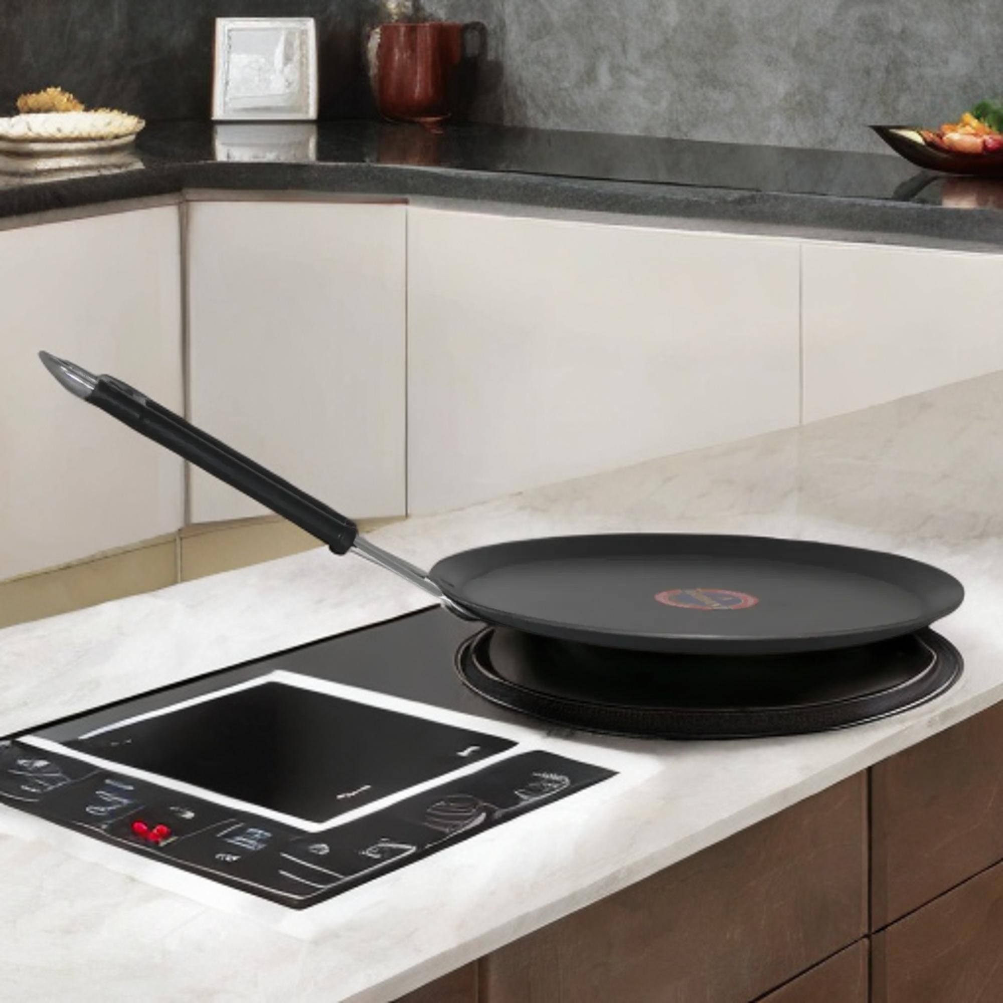 28 CM Pure Iron flat Tawa with Unique Smooth Edges Metal Spoon Friendly stainless steel Handle Perfect for Roti & Chapati (induction suitable)