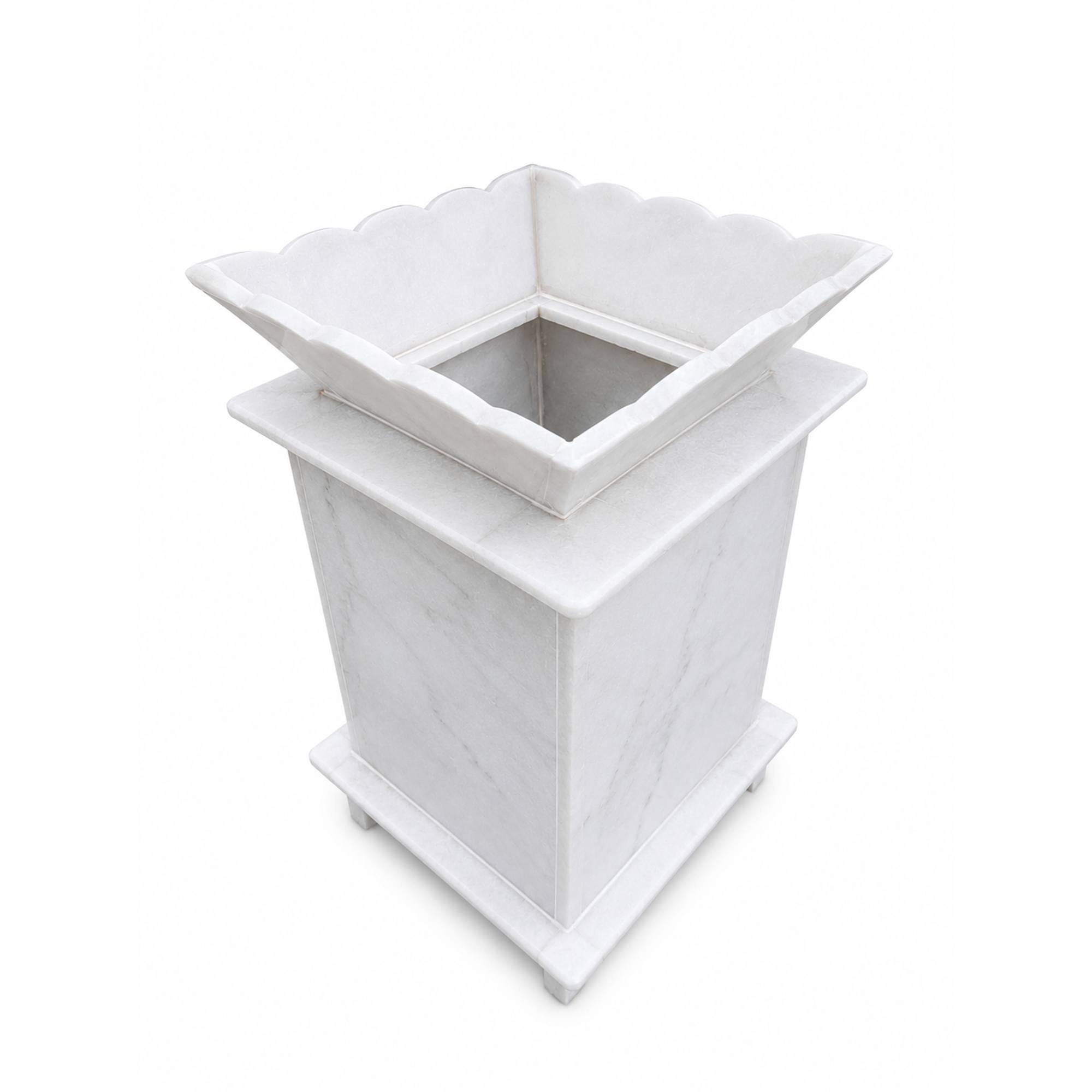 Premium White Marble Tulsi Pot with Diya Holder (ONLY PICK UP)